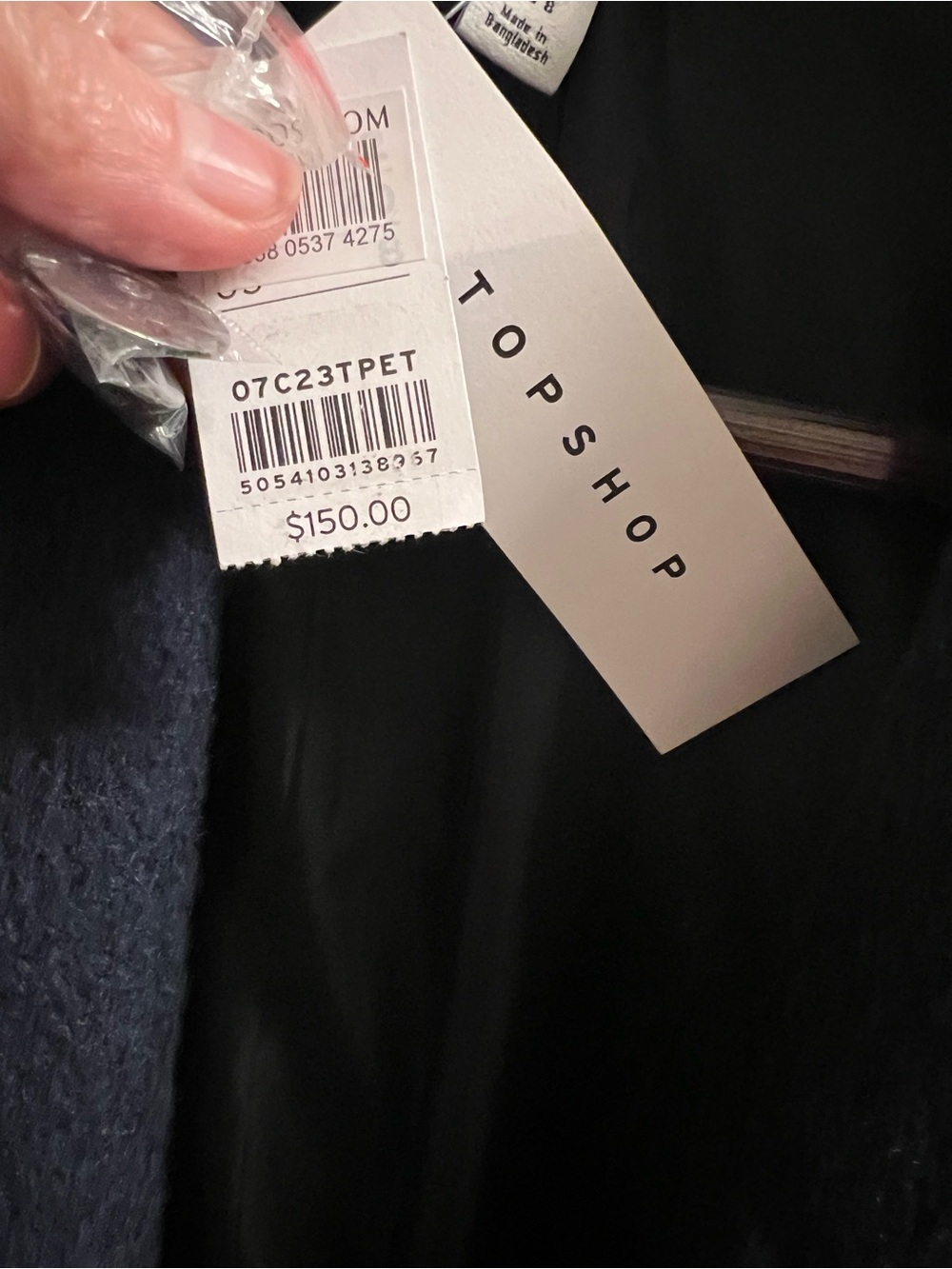 Top-shop Double Breasted Long Belted Navy Coat MSRP $150 - Picture 3 of 6